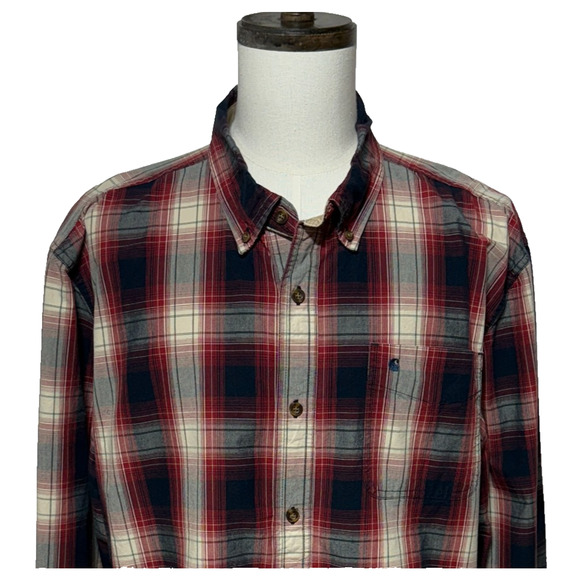 Carhartt Other - Carhartt Shirt Mens 2XL Gray Red Bellevue Plaid Relaxed Fit Long Sleeve Workwear